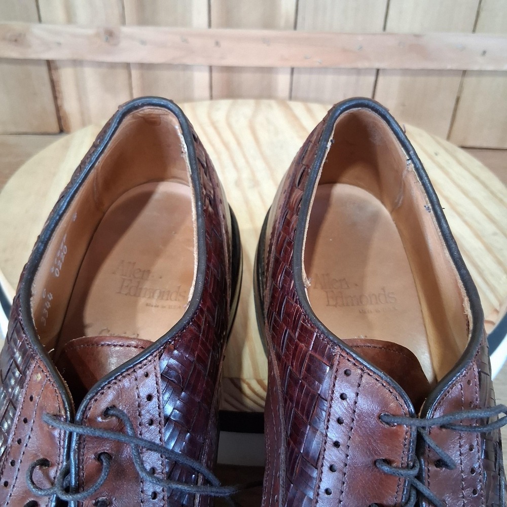 Allen Edmonds Crandon Shoes Mens 11 C Brown Woven Leather Cap Toe Oxford USA - Picture 7 of 8